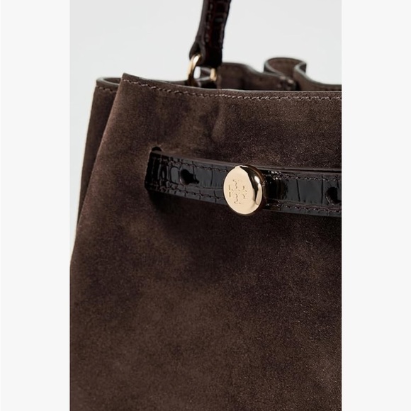 NEW Tory Burch Dark Cocoa Suede Women’s Romy Suede Bucket Bag - Picture 5 of 16